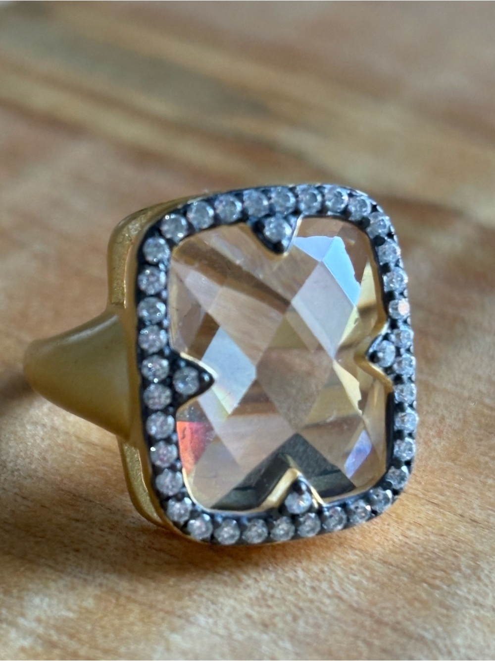 Freida Rothman Crystal Halo Gold Over 925 Sterling Statement Ring  Clear Stone 6